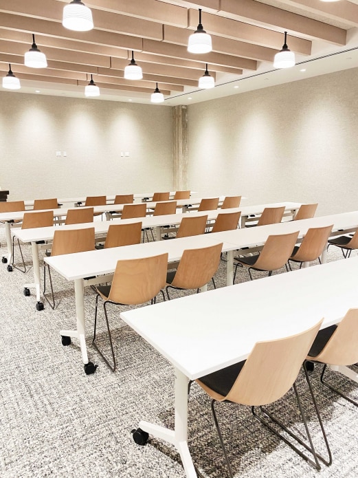 Spacious training room for up to 60 people